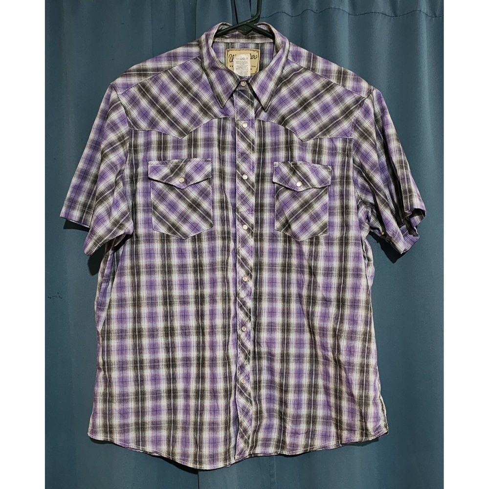 Wrangler Men's Western Short Sleeved Pearl Snap Up Purple Shirt XL